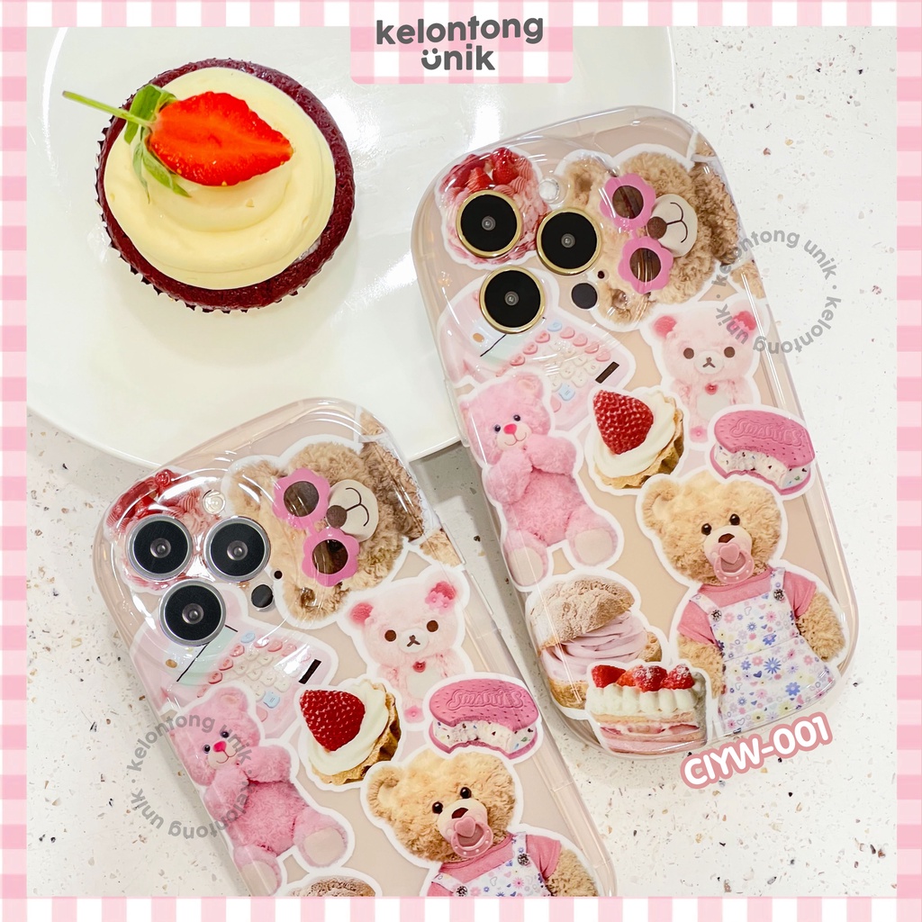 For iPhone - Sweety Pinky Bear Glossy Shockproof Case