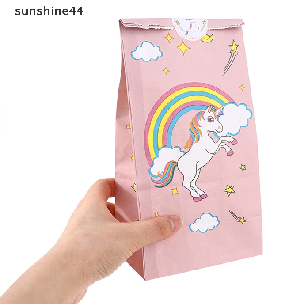 Sunshine 12Pcs/Pack Unicorn Paper Candy Gift Bag Kantong Kertas Kraft Kue Pesta Unicorn ID