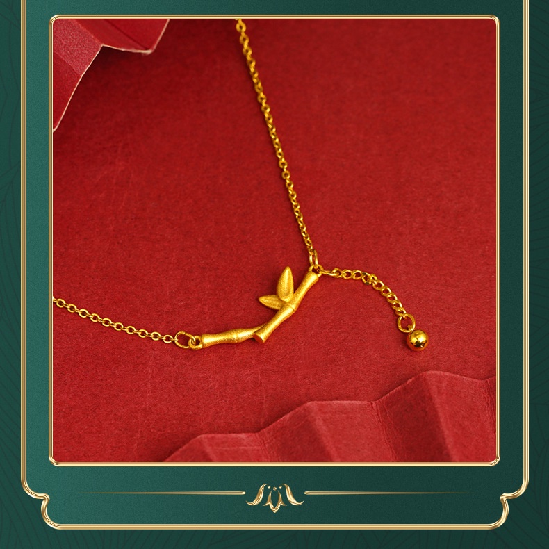 Goldkingdom Fashion Perhiasan 24 K Bangkok Aksesoris Ready Stock Baru Indah Simpul Bambu Tinggi Gilt Liontin Vintage Klavikula Kalung