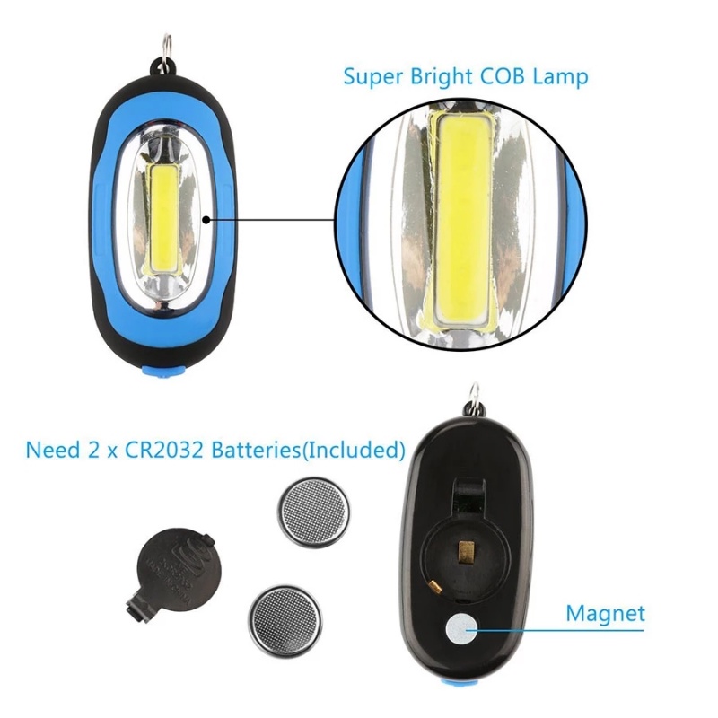 Portable Battery Powered Mini COB Keychain Light / 3 Modes Adjustable Night Illumination Working Lamp / Outdoor Easy Carrying Emergency Torch