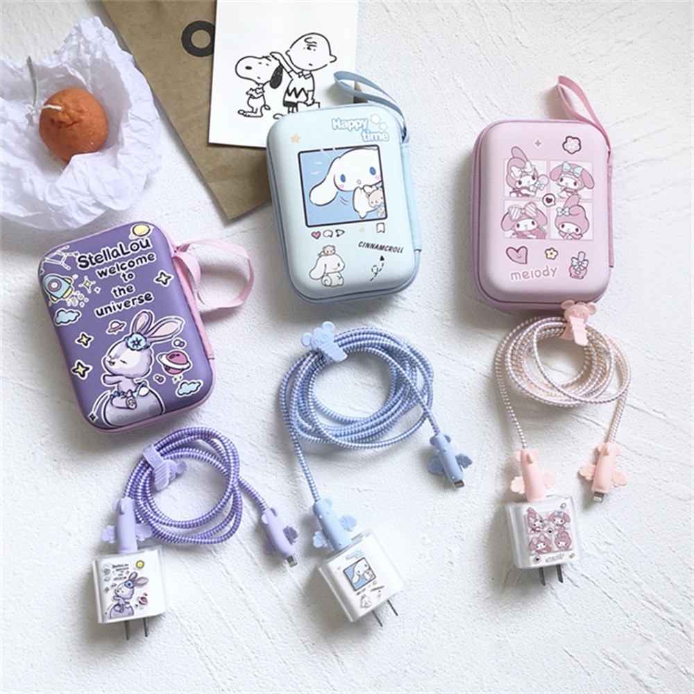 IPHONE 1set Casing Pelindung Kabel Cas Sanrio Kuromi Melody Untuk Iphone18/20w Kepala Cas+Case