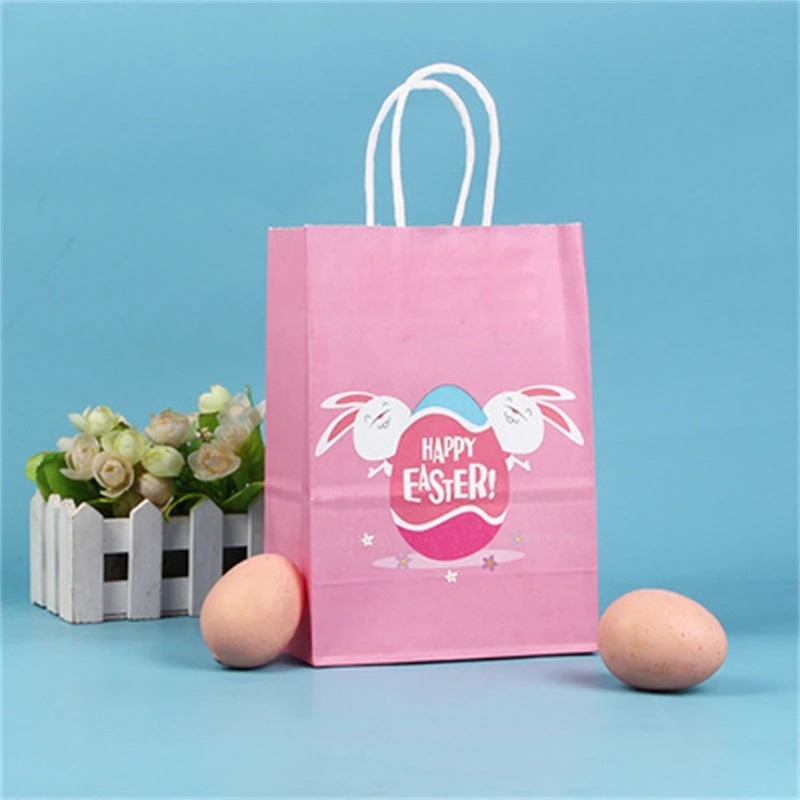 [Harga Grosir] 1PC Happy Easter Bunny Paper Bags Kraft Bags with Handle Telur Kelinci Lucu Warna Warni Kekinian Packaging Bag Souvenir Pesta