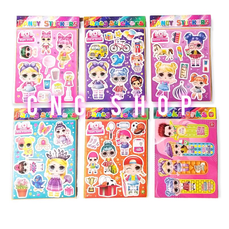 1 Set 6pcs Fancy Stiker + Bookmark Pembatas Buku Mainan Sticker Anak Murah