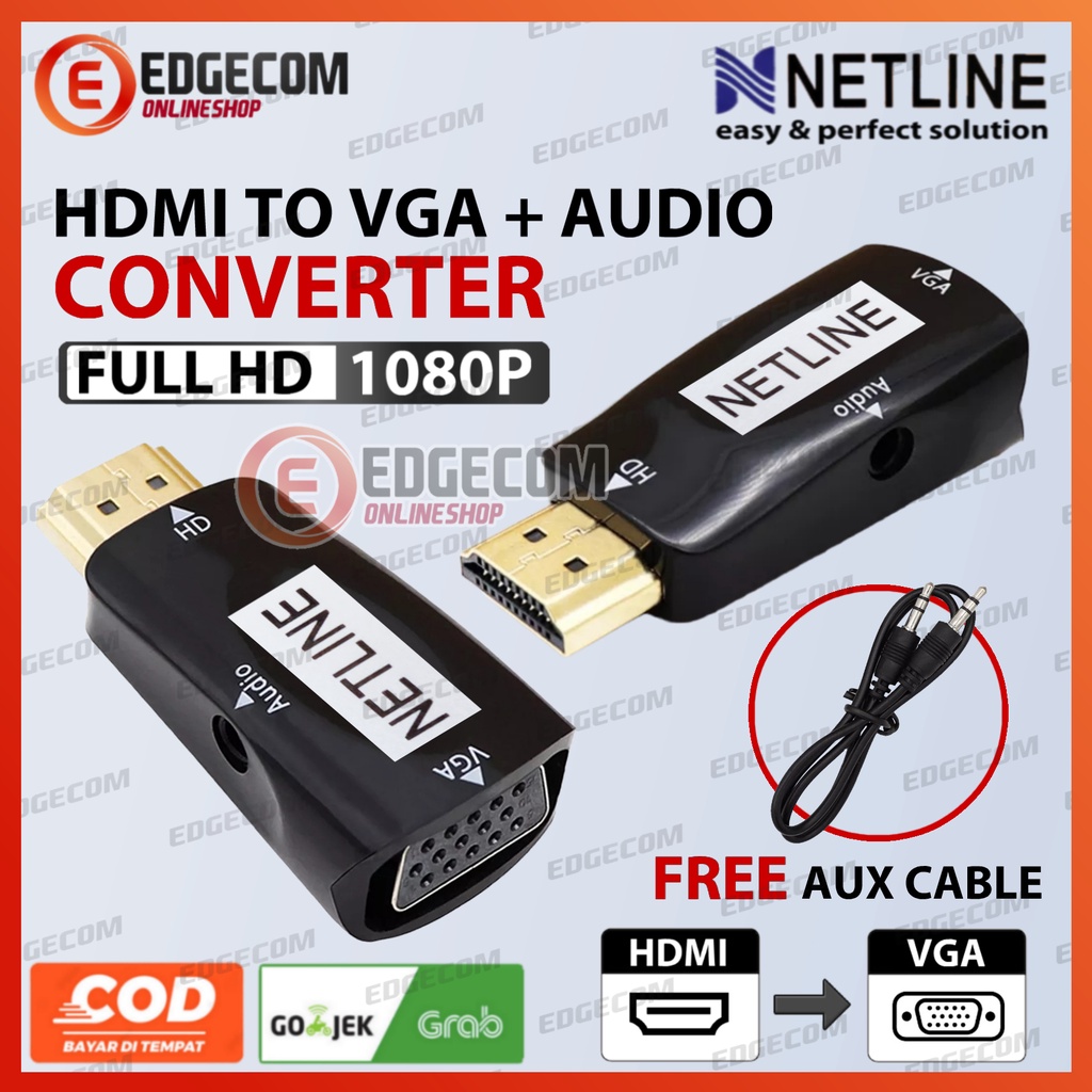 Konverter HDMI Male to VGA Female with Audio Dongle NETLINE