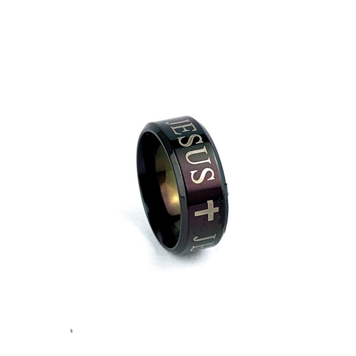 Cincin Hitam Salib Titanium Pria Wanita Jesus Anti Karat Couple C474
