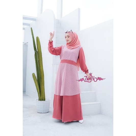 Az-Zahra Dress Brokat Tile Dress Muslim Gamis Polos Wanita Gamis Kombinasi Burkat tile Gamis Lebaran Model Terbaru Remaja Kekinian Ori zahin