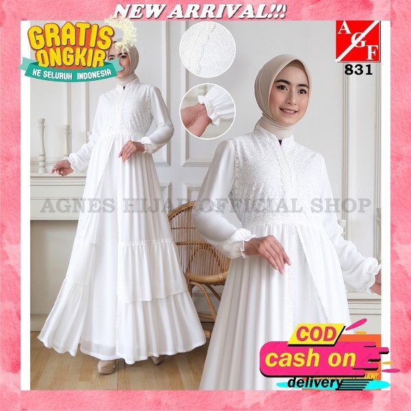 Gamis Shakira Bahan Ceruty Bebydoll Mix Bordir Dan Payet Warna Putih Gamis Wanita Terbaru 2023 Bahan
