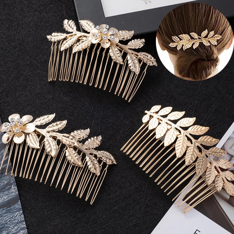 Golden Olive Leaf Insert Comb Wedding Hairstyle Dekorasi Hiasan Kepala Cahaya Mewah High-end Bridal Hair Comb