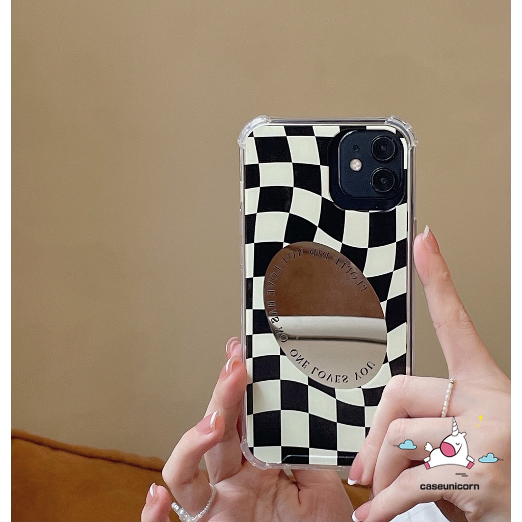 Casing Ponsel Cermin Make Up Kompatibel Untuk iPhone 7plus 8plus 11 13 12 Pro MAX XR 7 8 Plus X XS MAX SE 2020 Art Motif Kotak-Kotak Anti Jatuh Shockproof Soft Cover