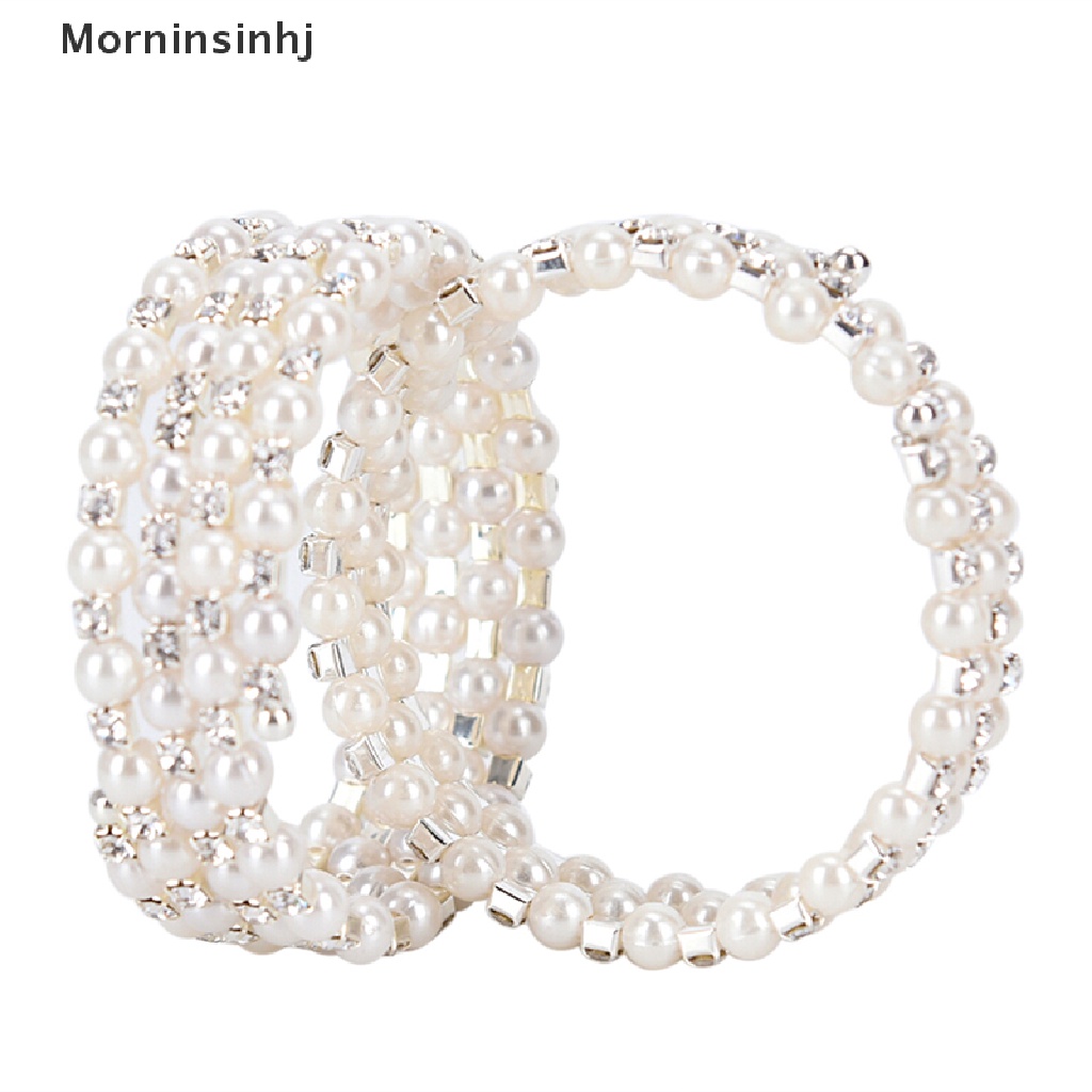 Mornin Kristal Mutiara Multilayer Lebar Elastis Manset Gelang Bangle Wristband Perhiasan id