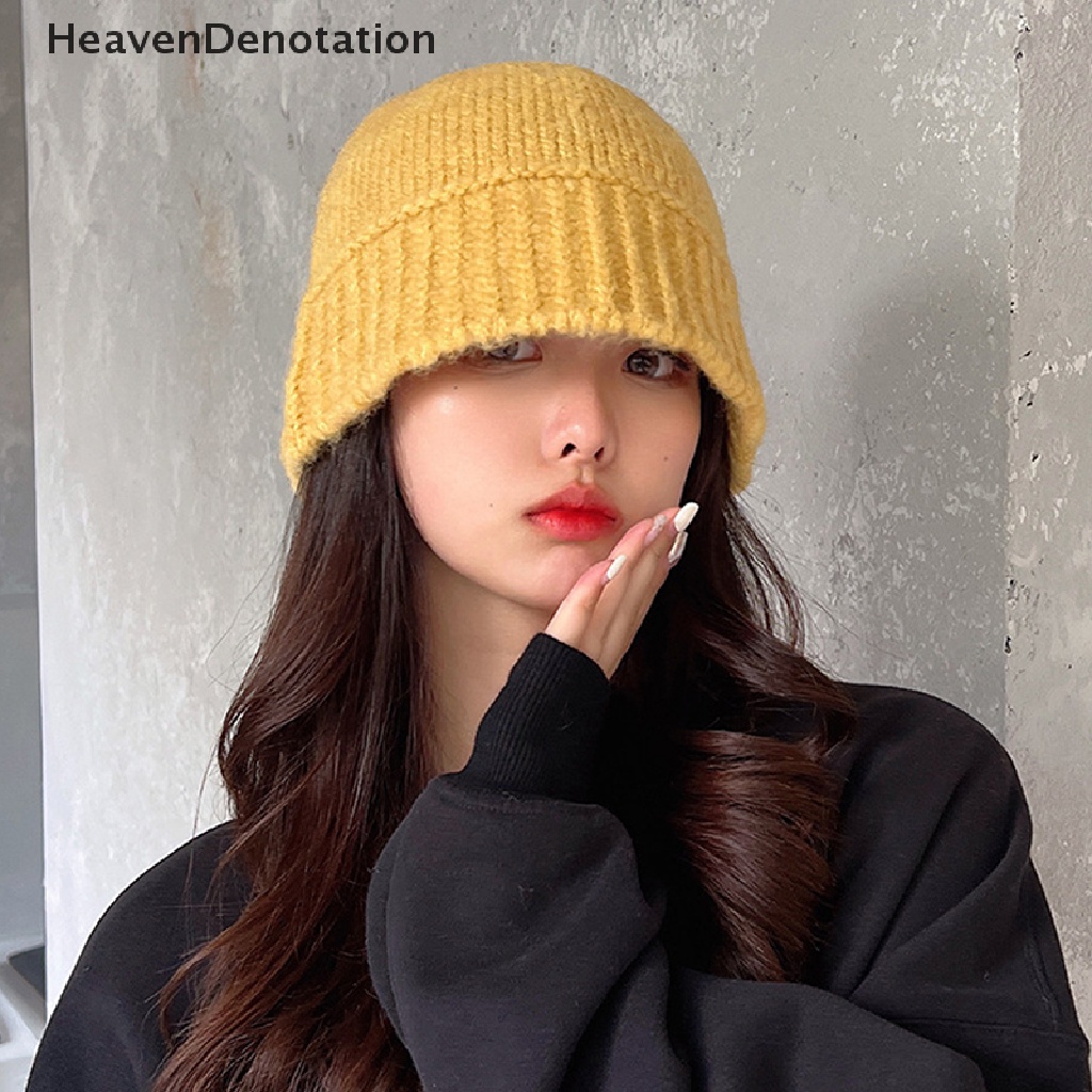 [HeavenDenotation] Handmade Crochet Knitted Hat Musim Dingin Hangat Wanita Topi Warna Solid Fashion Retro HDV