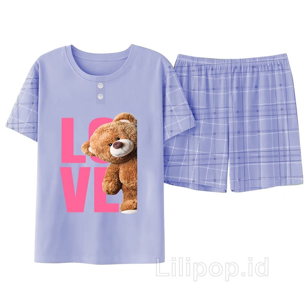 Lilipop.id  Baju Tidur Wanita Love bear pants Celana Pendek Allsize Baby Doll Bahan Kaos Dewasa