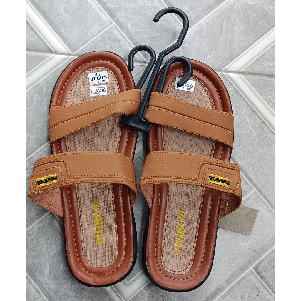 Sandal kulit pria / Sandal pria nyaman / Sandal pria Hugos/ Sendal murah/ Sendal PKU