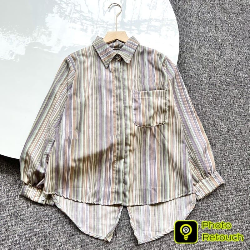 BEFAST - ZEC OOTD WANITA KEMEJA MOSI / Lica Stripe / HEM Wanita Model Terbaru / Pakaian Casual Wanita Kerja / Kemeja Stripe Kekinian / Outfit Daily Wanita Trendy / Fashion Remaja ABG Terlaris / Kemeja Lengan Panjang Motif Garis-Garis