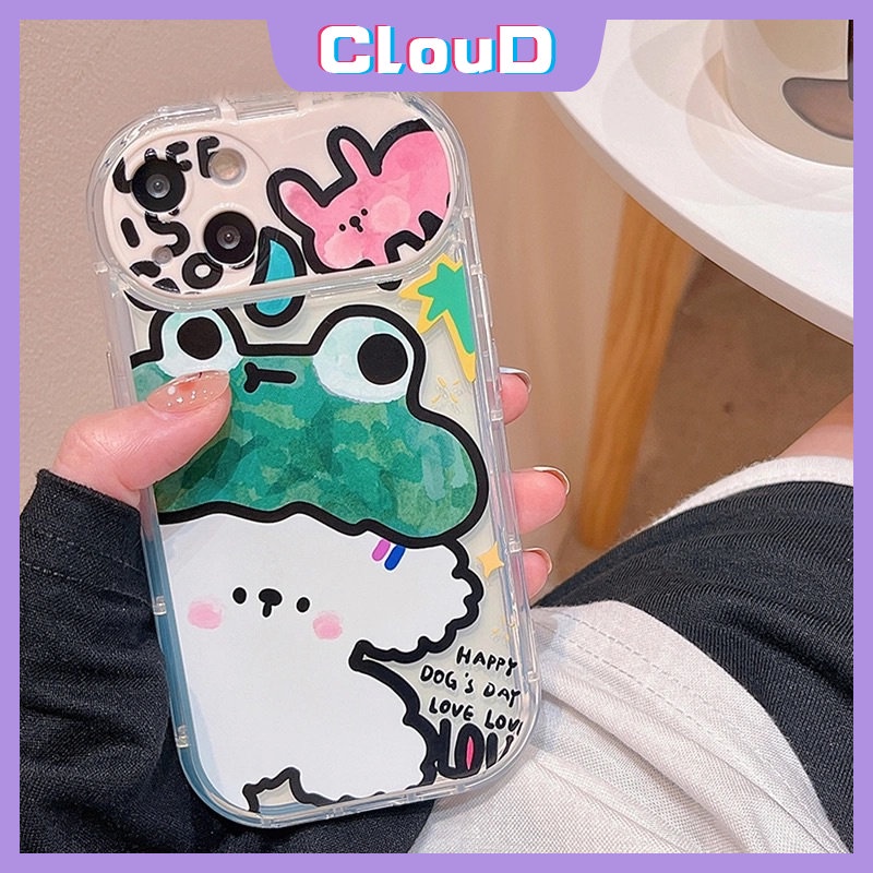 IPHONE Kartun Kelinci Flip Make Up Mirror Case Kompatibel Untuk Iphone7 8 Plus 11 Pro Max XR X XS Max 13 11 12 14 Pro Max SE 2020 Graffiti Hewan Lucu Kodok Anjing Soft Case