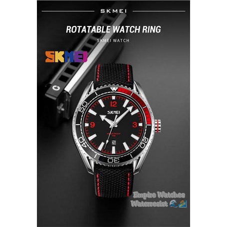 Jam Tangan Skmei 9291 Pria Cowok Analog Tanggal AKtif Strap Fabric Leather Kualitas Original Waterproof