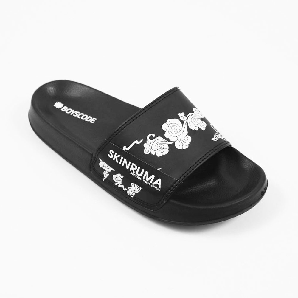 Sendal Slop Pria Wanita BOYSCODE X SKINRUMA Japan Clouds Hitam / Slide Pria / Slip On Pria / Sendal Cowok / Sendal Cewek