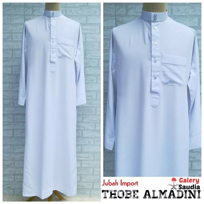 Jubah Thobe al madini putih salur dan katun/  al haramain putih