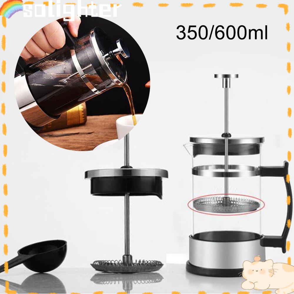 Solighter French Press Coffee Maker Stainless Steel Plunger Dengan Triple Filter Kopi Espresso Manual