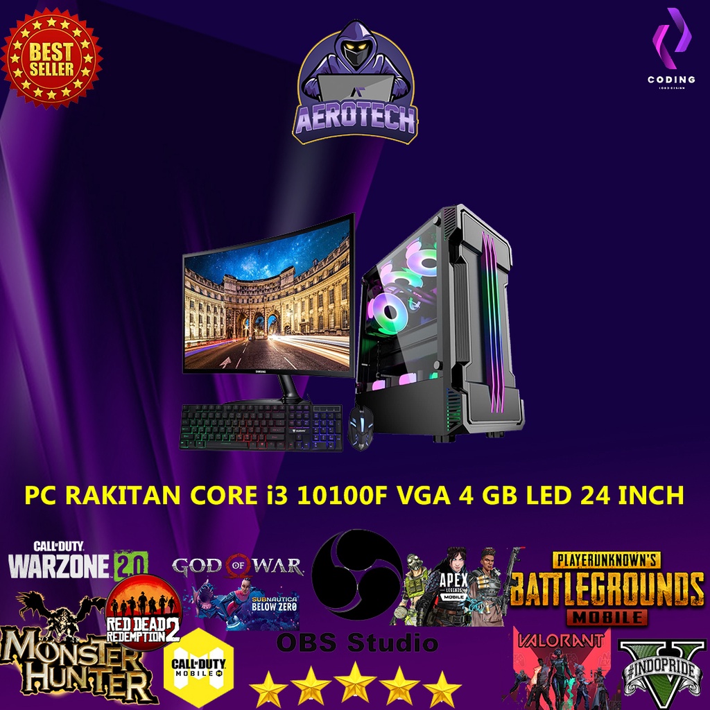 PC RAKITAN GAMING EDITING i3 10100F|VGA 4 GB|RAM 8 GB|LED 24 INCH FULL APLIKASI