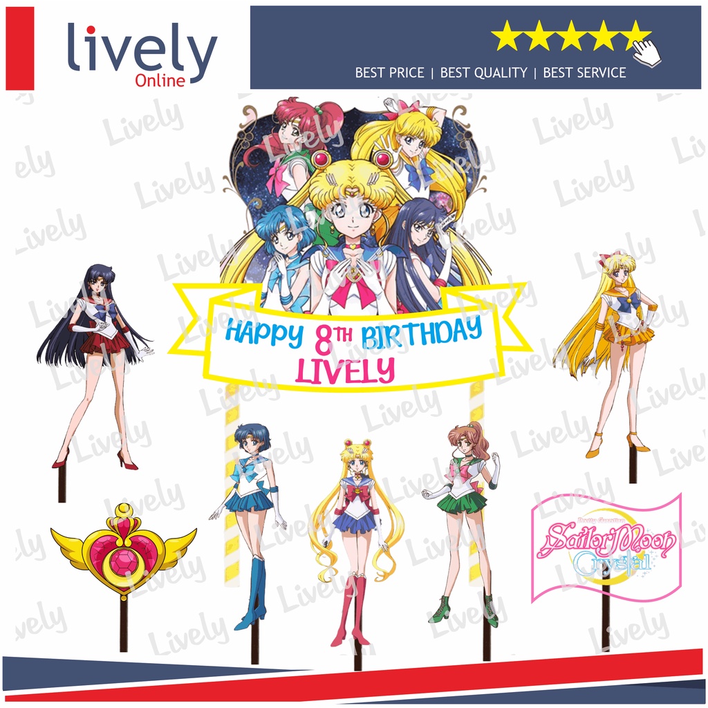 CUSTOM NAMA CAKE TOPPER KARAKTER SAILORMOON 01 HIASAN KUE ULANG TAHUN HAPPY BIRTHDAY