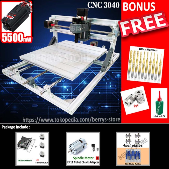 Milling [2In1] Mesin Cnc Router Laser Cutting Grafir Pcb Kayu Akrilik 5500Mw