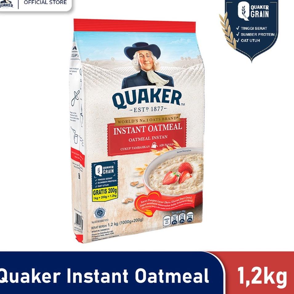 

۩ EXP MARET 2024 Quaker Oatmeal Instant 1.2kg / 1200gram / Quakers Oatmeal 1200gr /Quaker 1,2kg/1200 ✶