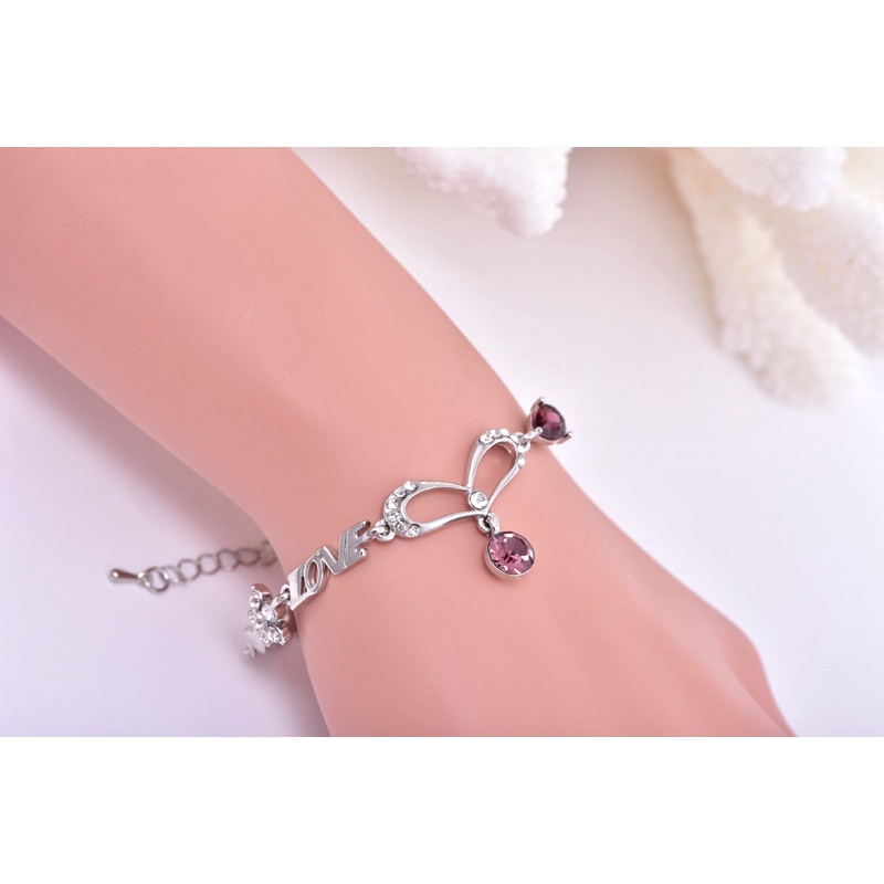 Gelang Warna Rose Gold | Gelang Manik-Manik Bentuk Hati | Aksesoris Wanita | Sendok Garpu Bahan Stainless Steel