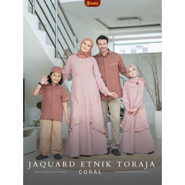 Sarimbit Family Premium Jaquard Etnik Toraja Coral by Keke|Sarimnit Terbaru 2023|Baju Lebaran|Banu M
