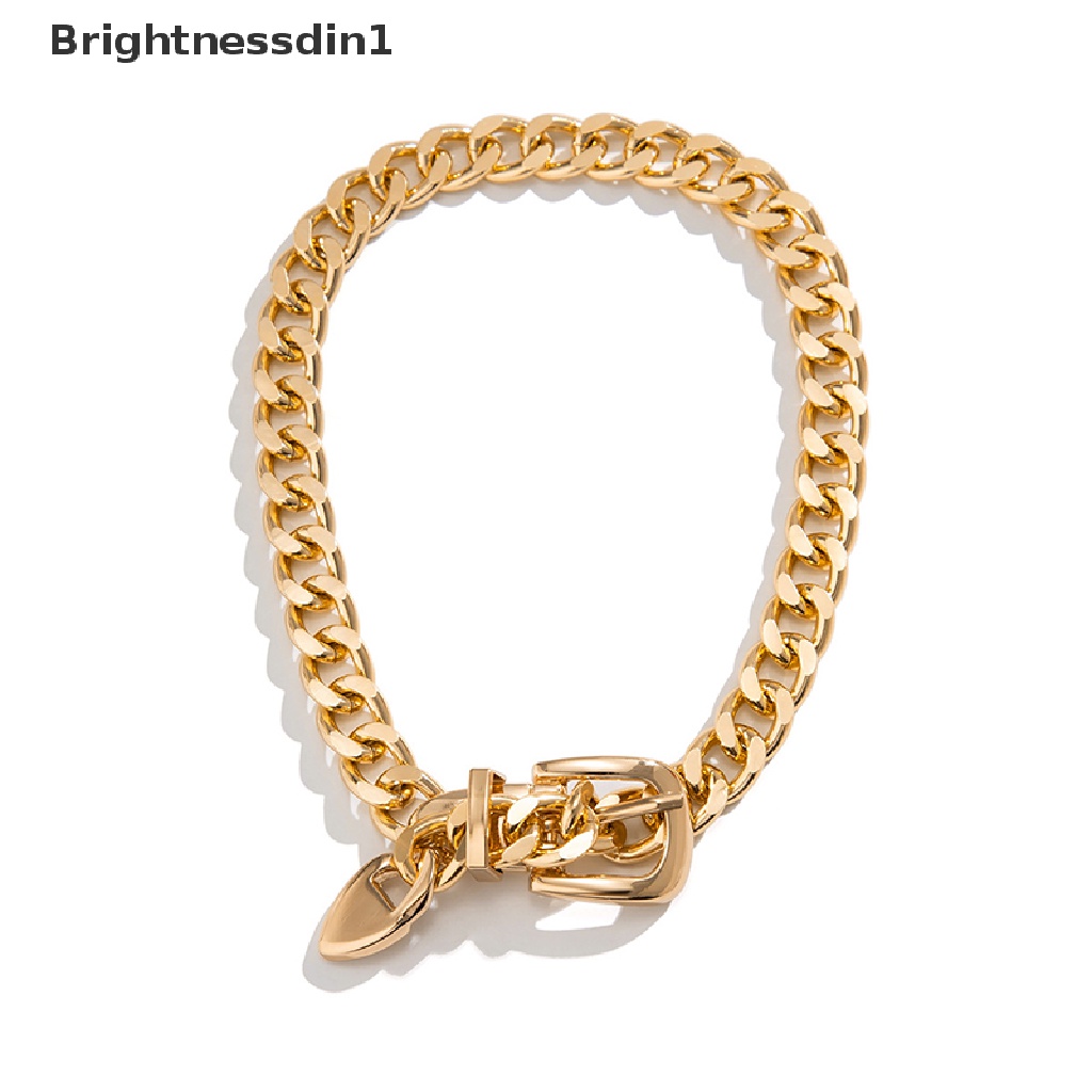 [Brightnessdin1] Fashion Hip Hop Punk Metal Belt Gesper Rantai Choker Kalung Perhiasan Untuk Wanita Tebal Chunky Klavikula Rantai Kalung Butik