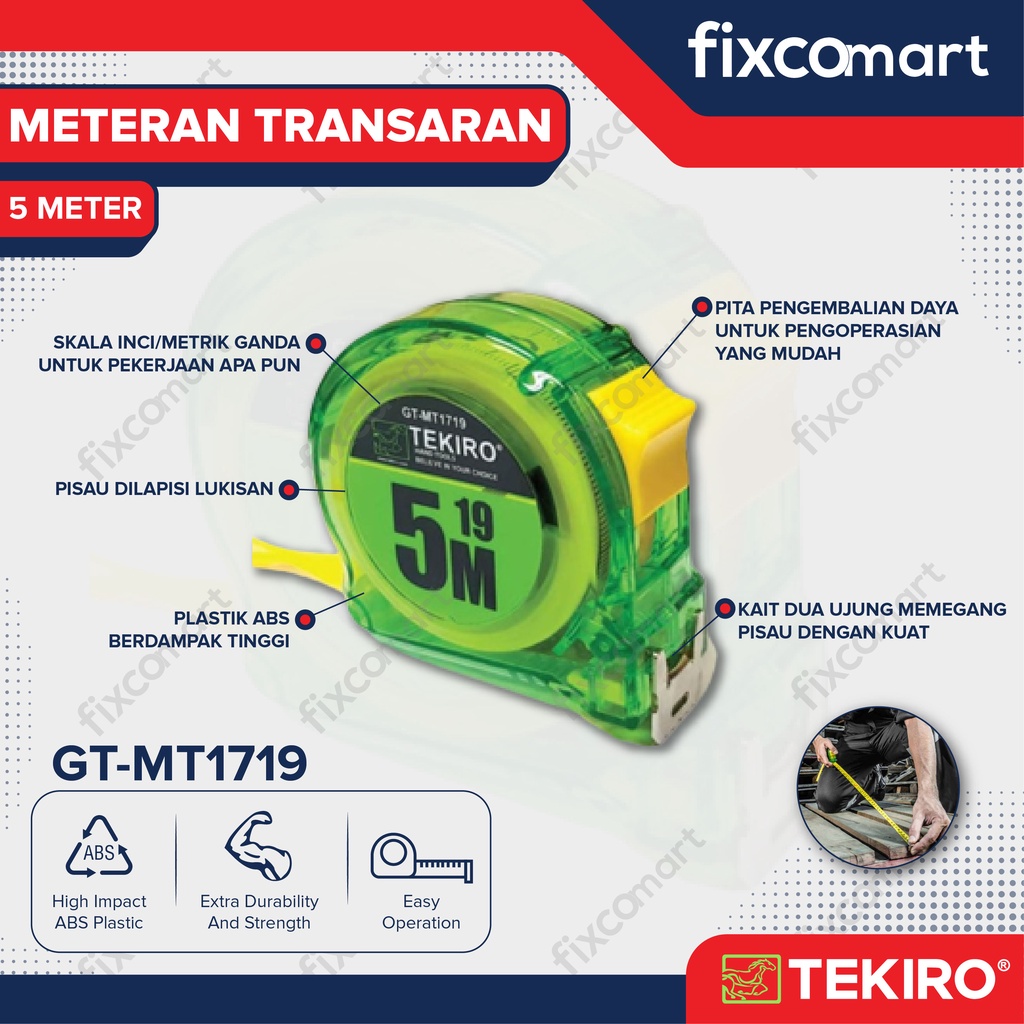 TEKIRO Meteran Transparan Ukuran 5 M / Tekiro Measurement Tape