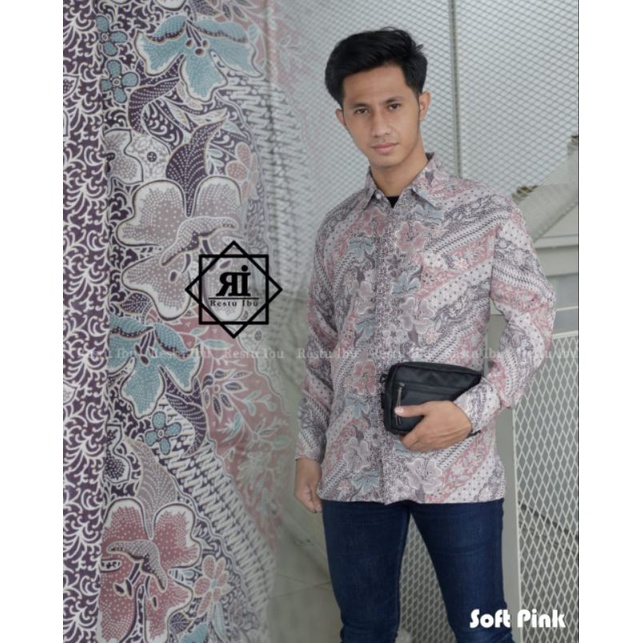 Kebayashopp - kemeja batik lengan panjang/kemeja batik kebaya/kemeja pesta/kemeja formal/kemeja murah/ soft blue pink salem abu vol 1