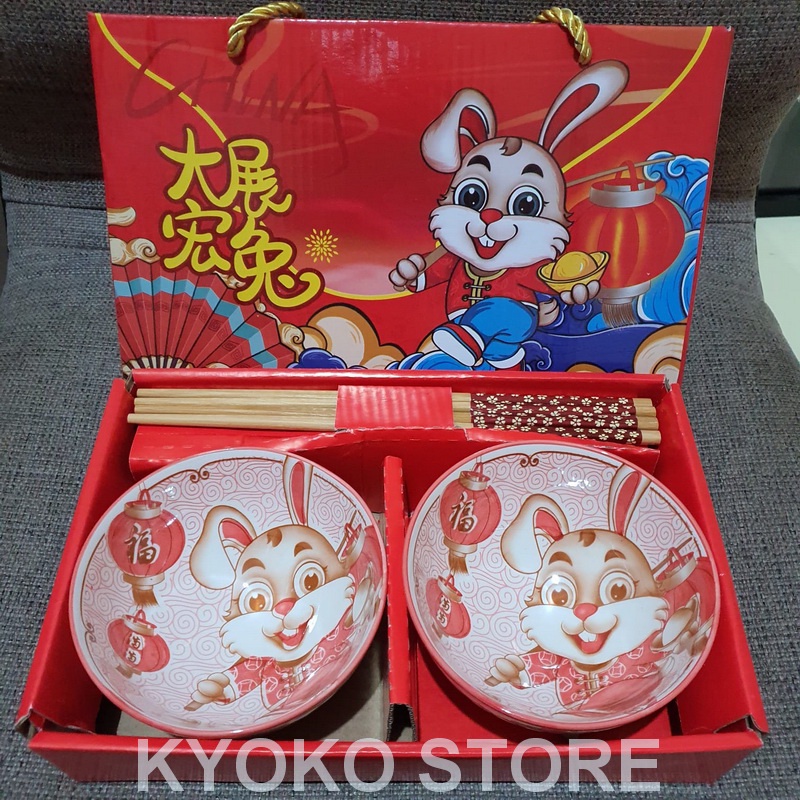 Mangkok Kelinci Sumpit Chinese New Year Gift Set Hadiah Imlek