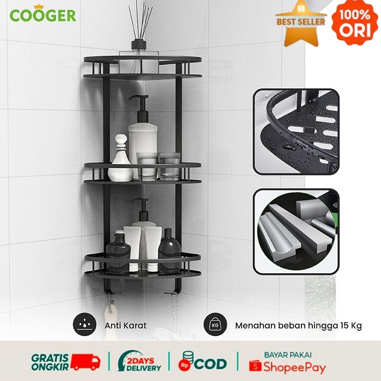 Super Big Sale [Gratis Mini Gold] 【Proses Cepat】COOGER Rak Kamar Mandi Sudut Segitiga Tempel Dinding