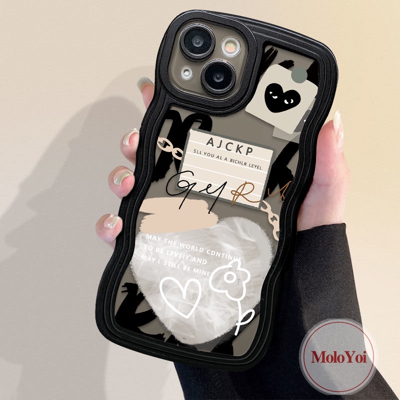 IPHONE Ins Lucu Cinta Hati Graffiti Case Kompatibel Untuk Iphone14 13 12 11 Pro Max 7plus 8plus 6 6s 8 7 Plus XR 14Plus X XS Max SE 2020 Comme des Garcons Lembut TPU Cover