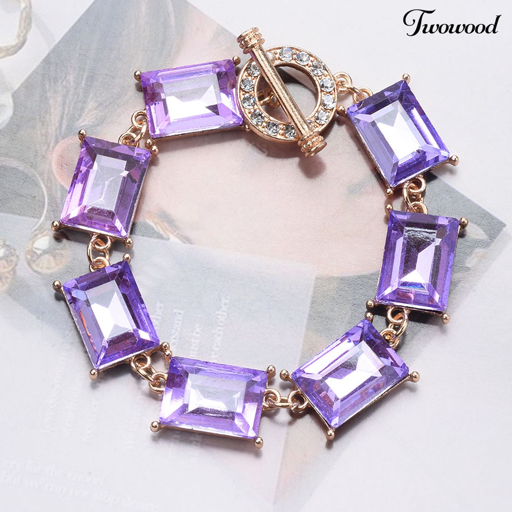 Twowood Kalung Berlebihan Desain Persegi Mengkilap Tidak Luntur Dress Up Alloy Geometris Persegi Berwarna Kristal Imitasi Kalung Wanita Perhiasan