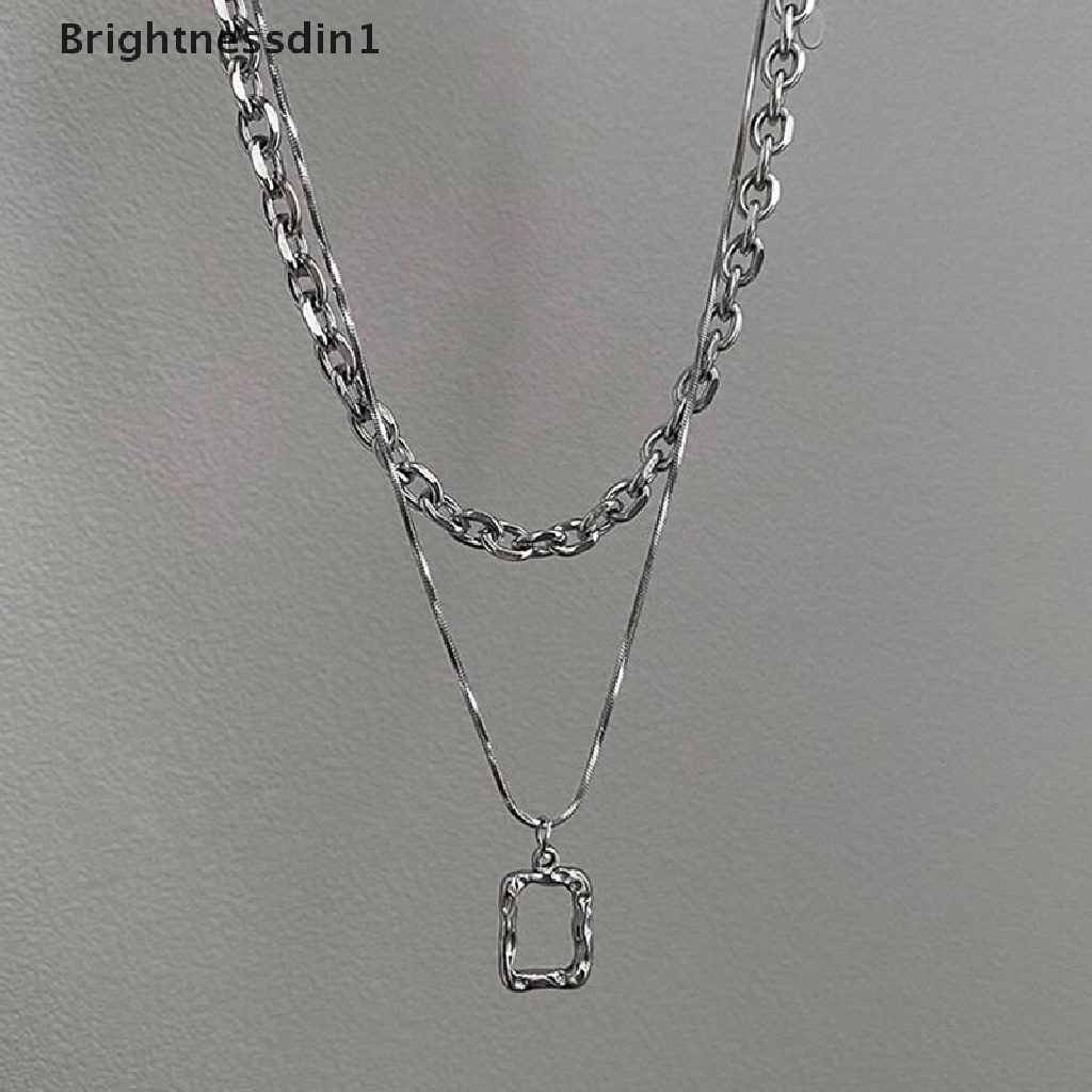 [Brightnessdin1] Fashion Unisex Multilayer Liontin Kalung Hip Hop Rantai Panjang Logam Ganda Halus Pesta Kalung Perhiasan Liontin Kalung Aksesoris Butik