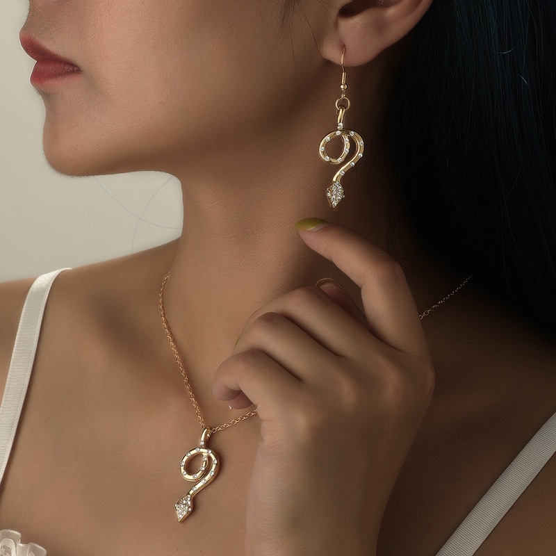 Desain Individual Zodiak Ular Perhiasan Set Anting Ular Berlian Antik 1pasang Kalung