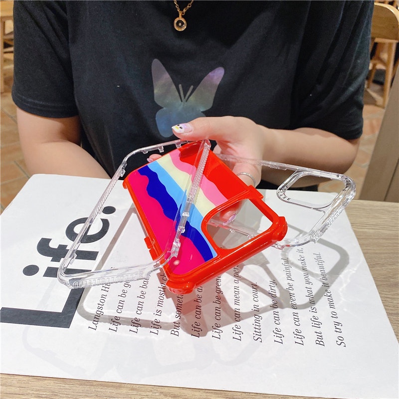 IPHONE Casing Ponsel 3-in-1 Dream Kaca Pelangi Serbaguna Fashion Untuk Iphone14 13 12 11 X XS Max XR 78 Plus Penutup Belakang Jatuh Dan Tahan Guncangan