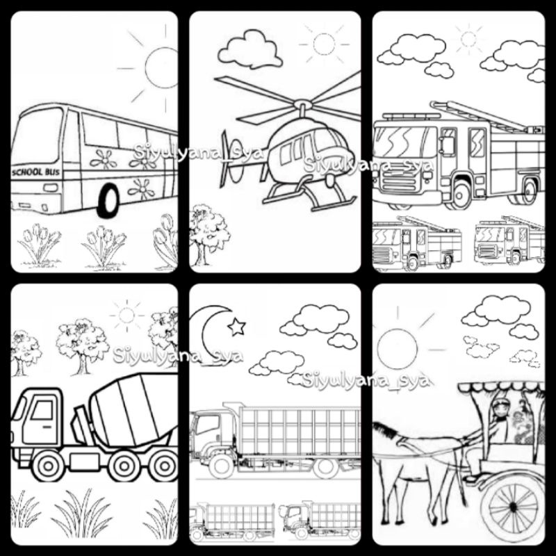 

kertas mewarnai transportasi HVS A4 sketsa gambar mewarnai