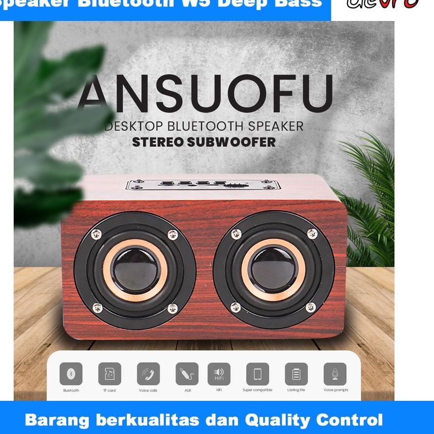 ♥ Speaker Bluetooth Stereo Subwoofer - Speaker Portable - Wood Materials - W5 ✧