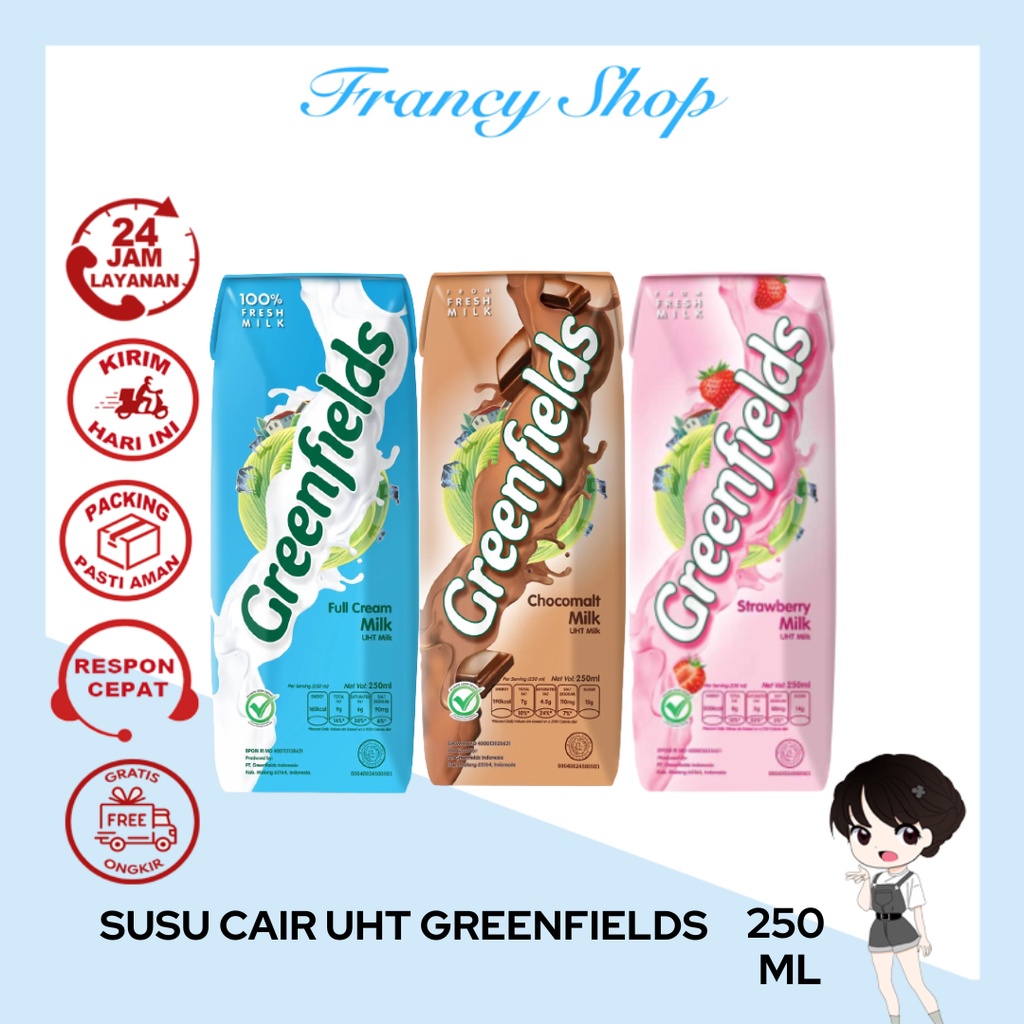 

Susu Cair UHT Greenfields Milk Full Cream Chocomalt Strawberry 250 ml