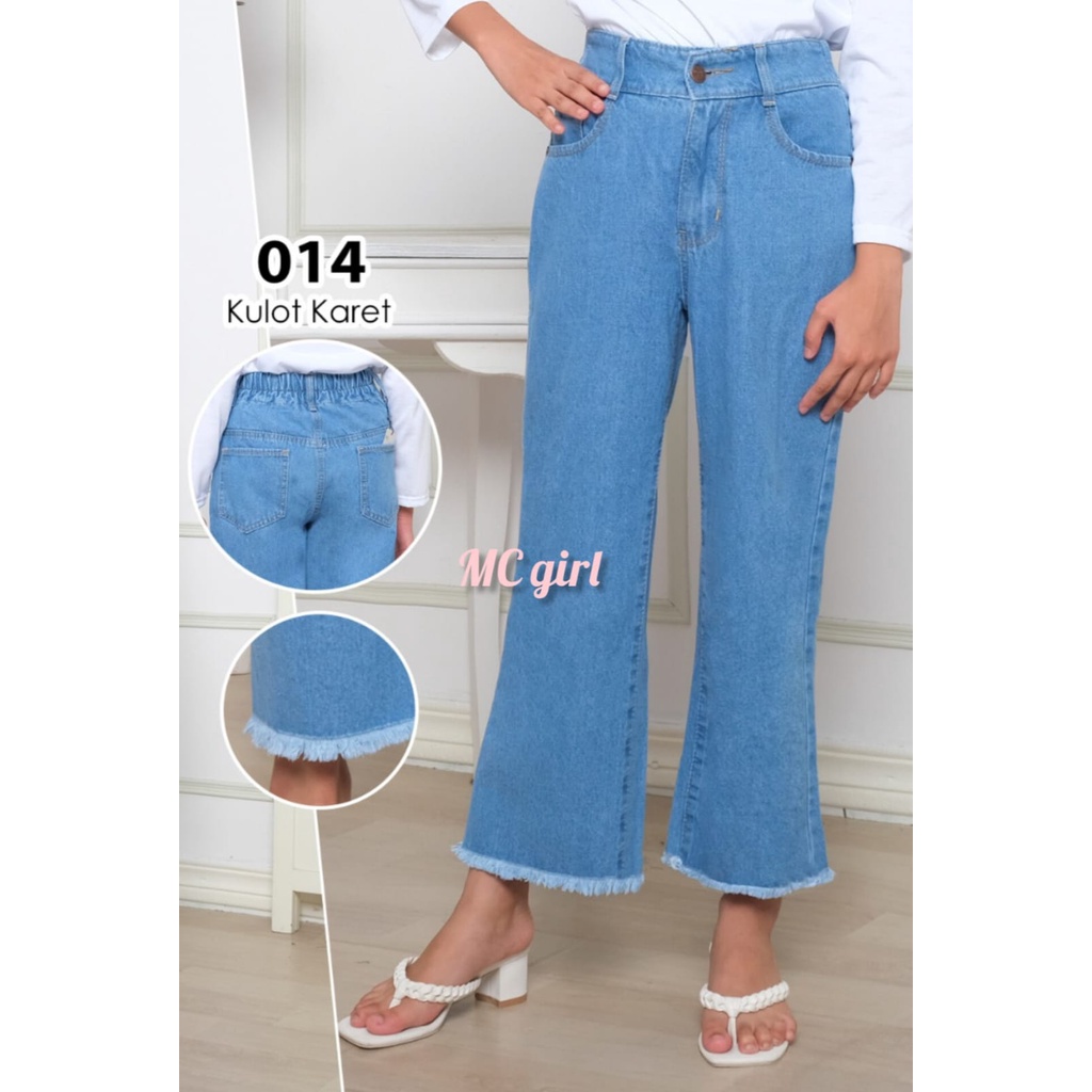 ( Size 24 - 26 ) MC girl - Kulot Rawis Pinggang Karet Anak Tanggung / Kulot Jeans Kancing 1 / Celana Jeans Kulot Boyfriend Rumbai Anak Perempuan