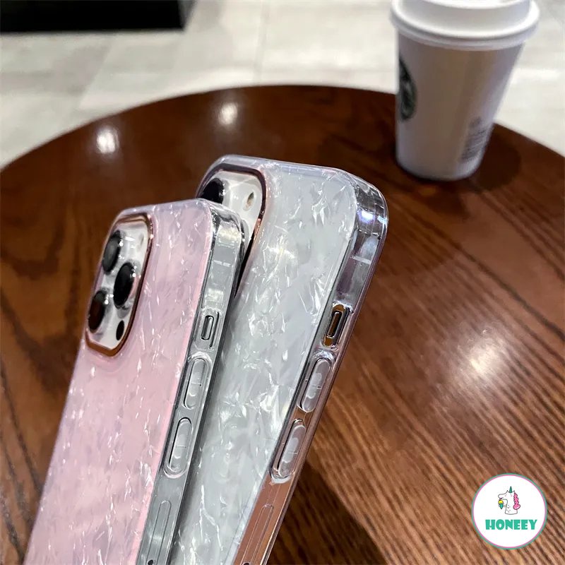 IPHONE Casing Ponsel Pola Shell Warna-Warni Mewah Kompatibel Untuk Iphone14 13 12 11 Pro Max Electroplated Shell Shockproof Lembut Akrilik Penutup Belakang