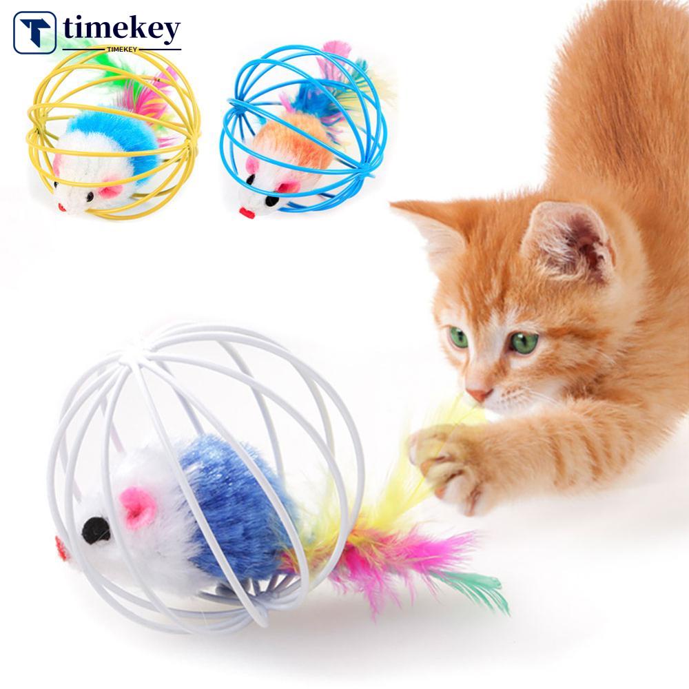 Timekey 6 cm Tongkat Bulu Lucu Kandang Tikus Mainan Kucing Mainan Penggoda Kucing Mainan Perlengkapan Hewan Peliharaan Bermain Mainan Latihan Warna Acak P6R6