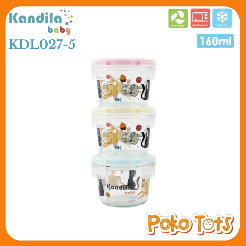 Kandila Baby Printed Glass Food Container 160ml Isi 3pcs KDL027-5 Tempat Makanan Bayi