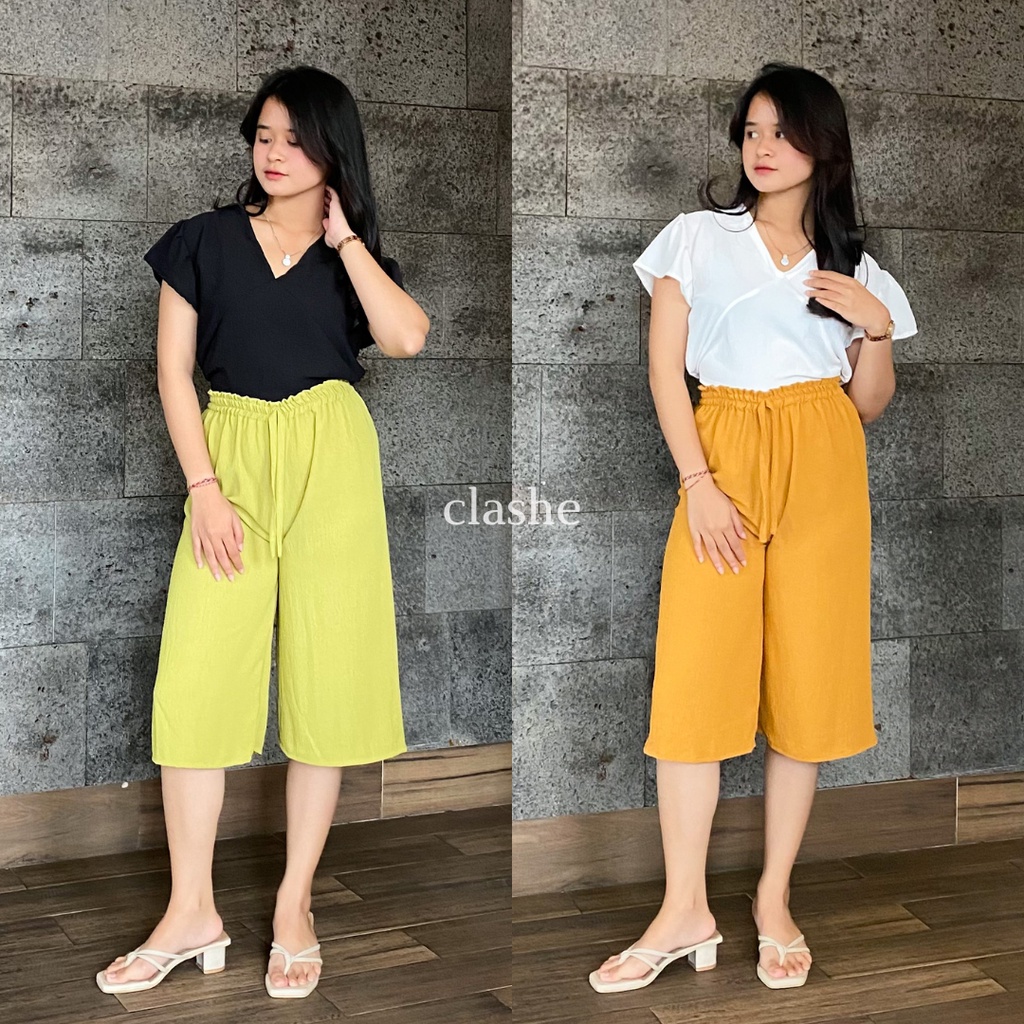 Celana Kulot 3 Per 4 Wanita Crinkle Airflow Anti Lecek Terbaru Korean Style Ootd Kekinian Selly Pants by Clashe