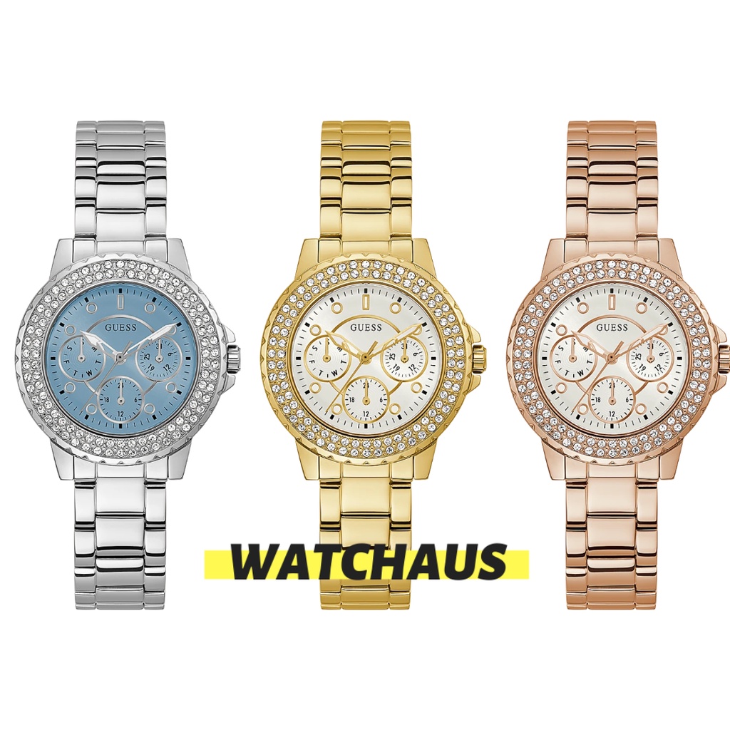 JAM TANGAN WANITA GUESS GW0410L1 GW0410L2 GW0410L3 CROWN JEWEL ANALOG STAINLESS STRAP