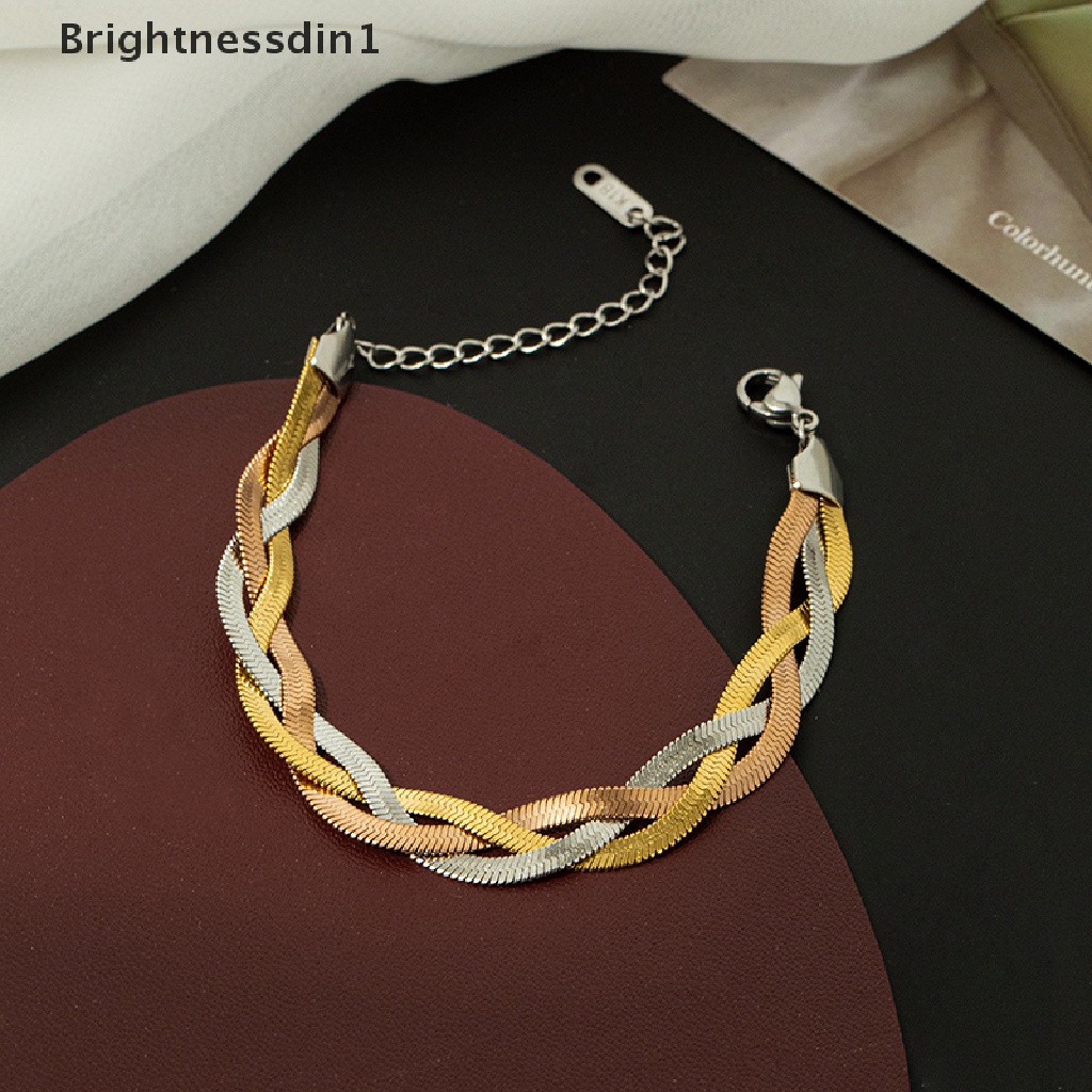 [Brightnessdin1] Multi Layer Tahan Air Titanium Steel Tangan Dikepang Baru Herringbone Rantai Kalung Untuk Wanita Fashion Klavikula Rantai Trendi Perhiasan Butik
