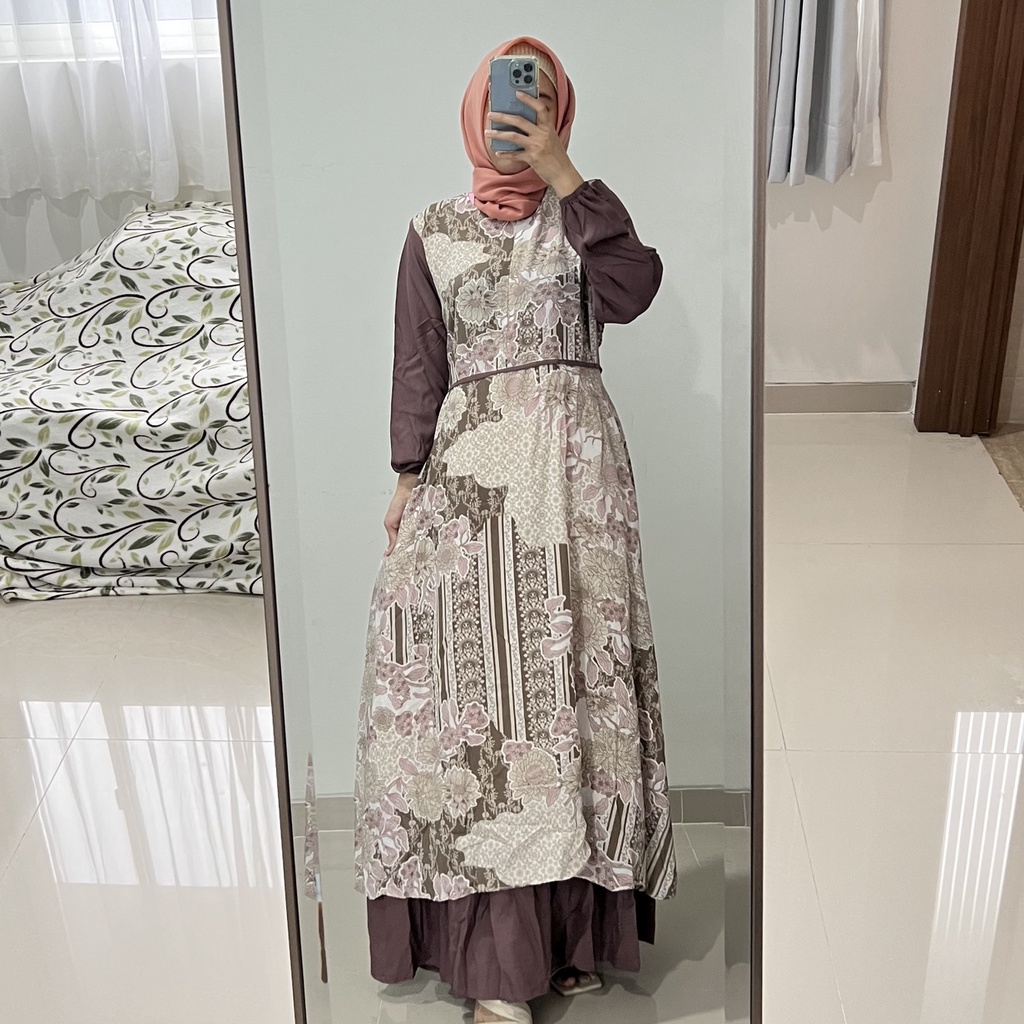 Gamis Naura - Gamis Pesta Raya Syari wanita Casual Lebaran Maxmara Lux MCL2 Tali Pinggang Samping